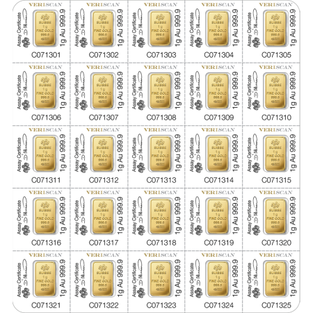 25x 1 Gram PAMP Lady Fortuna Gold Multigram Bar Image of 25x 1 Gram PAMP Lady Fortuna Gold Multigram Bar