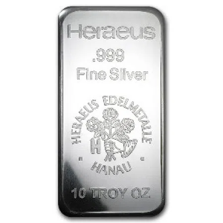 10 Oz Heraeus Silver Minted Bar .999