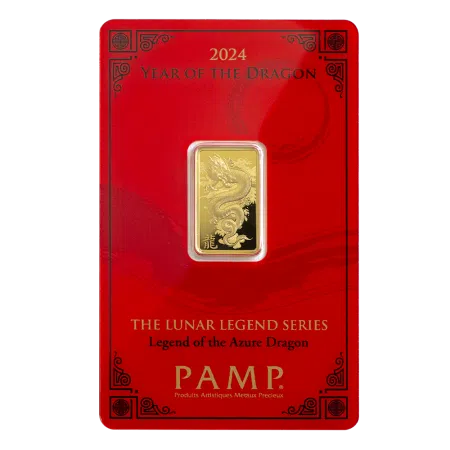 5 gram Gold Year 2024 PAMP Suisse Legend of the Azure Dragon Bar (In Assay CertiCard)
