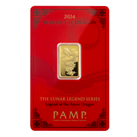 5 gram Gold Year 2024 PAMP Suisse Legend of the Azure Dragon Bar (In Assay CertiCard)