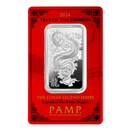 1 Oz Silver Year 2024 PAMP Suisse Legend of the Azure Dragon Bar (In Assay CertiCard) 