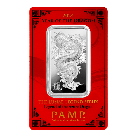 Image of 1 Oz Silver Year 2024 PAMP Suisse Legend of the Azure Dragon Bar (In Assay CertiCard) 