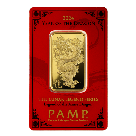 1 Oz Gold Year 2024 PAMP Suisse Legend of the Azure Dragon Bar (In Assay CertiCard) 