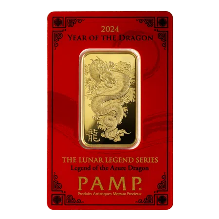 1 Oz Gold Year 2024 PAMP Suisse Legend of the Azure Dragon Bar (In Assay CertiCard) 