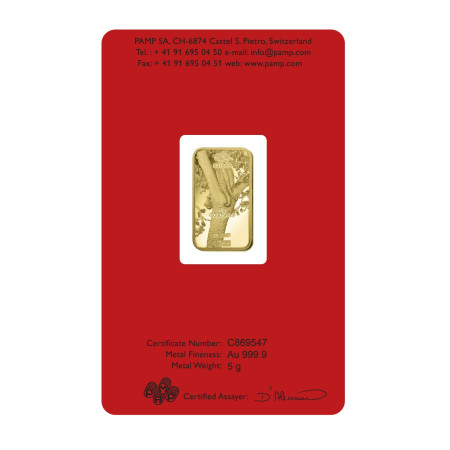 5 gram Gold Year 2022 PAMP Suisse Lunar Tiger (In Assay CertiCard) Image of 5 gram Gold Year 2022 PAMP Suisse Lunar Tiger (In Assay CertiCard)