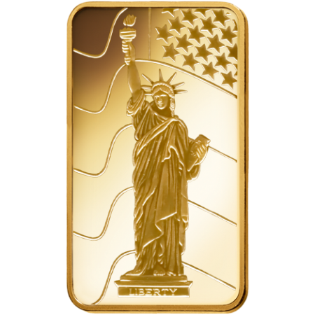 100 gram PAMP Suisse Liberty Gold Minted Bar Image of 100 gram PAMP Suisse Liberty Gold Minted Bar