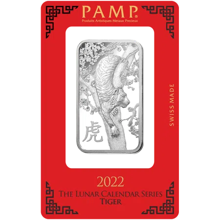 1 Oz PAMP Suisse Lunar Tiger .999% Fine Silver Bar (With Assay Card)