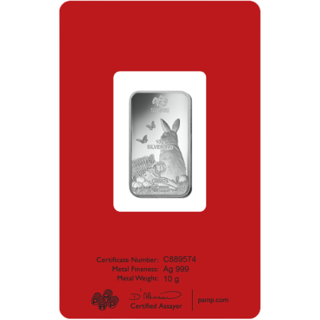 10 gram PAMP Suisse Lunar Rabbit Silver Bar 2023 (New w/Assay) Image of 10 gram PAMP Suisse Lunar Rabbit Silver Bar 2023 (New w/Assay)