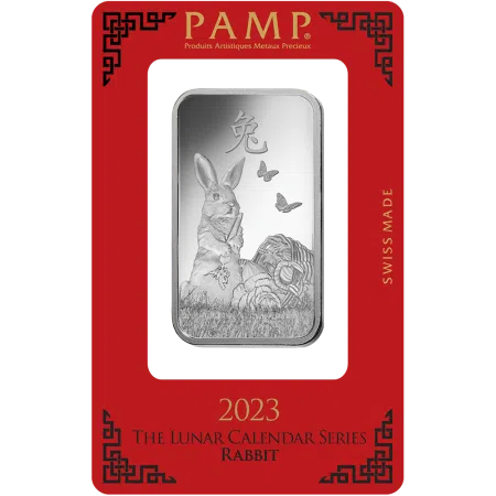 1 Oz PAMP Suisse Lunar Rabbit Silver Bar 2023 (New w/Assay)