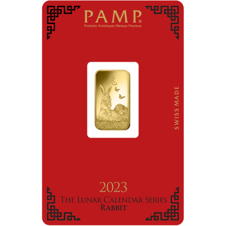 Image of 5 gram PAMP Suisse Lunar Rabbit Gold Bar Year 2023