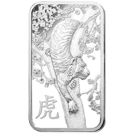 1 Oz PAMP Suisse Lunar Tiger .999% Fine Silver Bar (With Assay Card) Image of 1 Oz PAMP Suisse Lunar Tiger .999% Fine Silver Bar (With Assay Card)