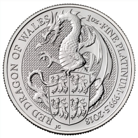 Image of 1 Oz Queen's Beast Red Dragon Platinum Coin 2018