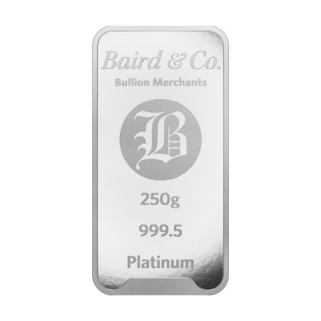 Image of Platinum Minted Baird London Bar 250 grams, 999.5%