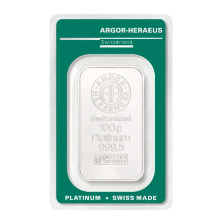 Image of Platinum 100 gram Argor-Heraeus Minted bar - IPM Bullion