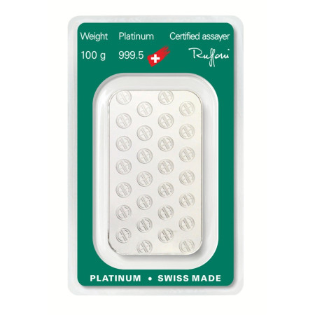 Platinum 100 gram Argor-Heraeus Minted bar - IPM Bullion Image of Platinum 100 gram Argor-Heraeus Minted bar - IPM Bullion
