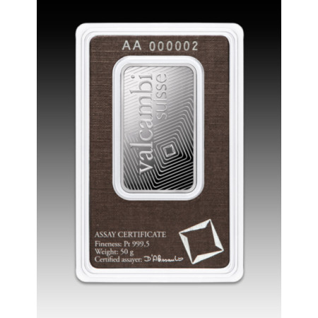 50 gram Platinum Valcambi Bar Image of 50 gram Platinum Valcambi Bar