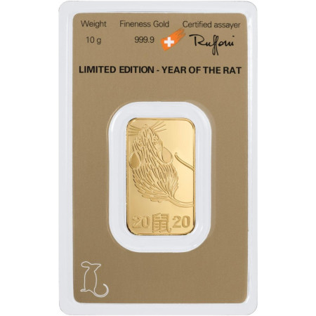 10 Gram Argor-Heraeus Lunar Rat Gold Bar 2020 Image of 10 Gram Argor-Heraeus Lunar Rat Gold Bar 2020