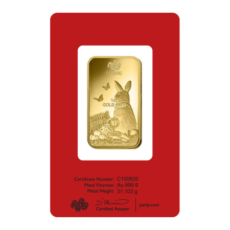 1 Oz PAMP Suisse Lunar Rabbit Gold Bar Year 2023 (New w/Assay) Image of 1 Oz PAMP Suisse Lunar Rabbit Gold Bar Year 2023 (New w/Assay)