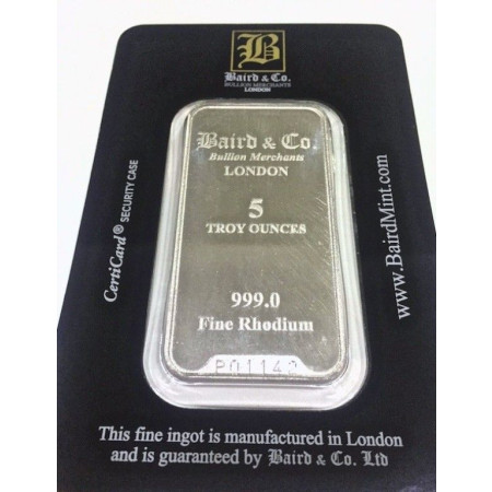 Image of 5 Oz Rhodium Minted Bar, 999% Purity