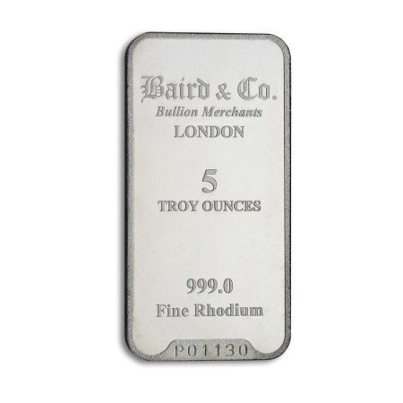 5oz Rhodium Bar, 999% Purity