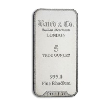 5 Oz Rhodium Minted Bar, 999% Purity