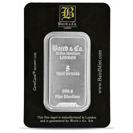 5oz Rhodium Bar, 999% Purity Image of 5oz Rhodium Bar, 999% Purity
