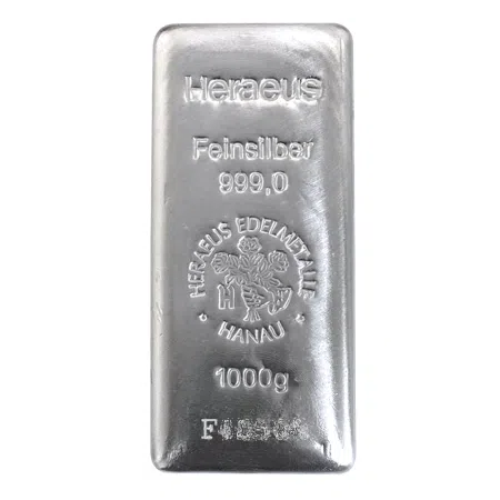 1 kilo Heraeus Silver Cast Bar .999 Purity (w/COA)