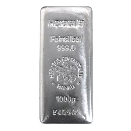 Image of 1 kilo Heraeus HK Silver Cast Bar 999.0 Purity (w/COA)