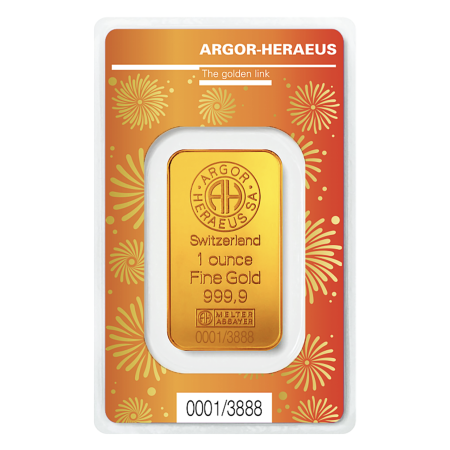 Image of 1 Oz Argor-Heraeus Gold Lunar Ox Minted Bar (New w/Assay) 