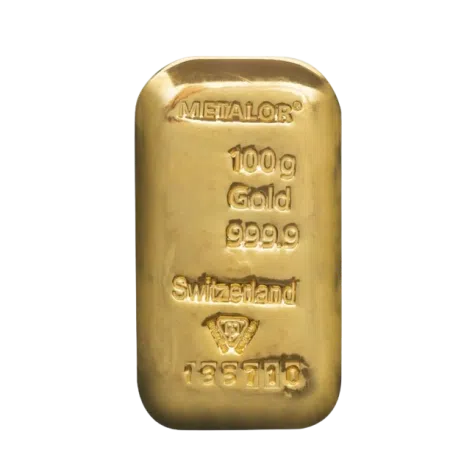 100 Gram Metalor Gold Cast Bar