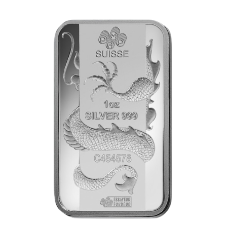 1 Oz Pamp Suisse Lunar Dragon Silver Minted Bar (2012) Image of 1 Oz Pamp Suisse Lunar Dragon Silver Minted Bar (2012)