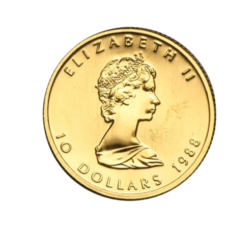 1/4 Oz Canadian Gold Maple Leaf Coin Year 1988 Image of 1/4 Oz Canadian Gold Maple Leaf Coin Year 1988