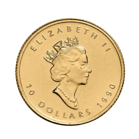 1/4 Oz Canadian Gold Maple Leaf Coin Year 1990 Image of 1/4 Oz Canadian Gold Maple Leaf Coin Year 1990