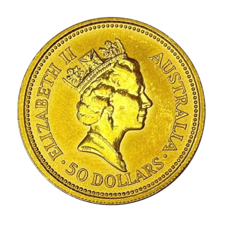 1/2 Oz Australian Kangaroo 99.99% Gold Coin 1992 Image of 1/2 Oz Australian Kangaroo 99.99% Gold Coin 1992