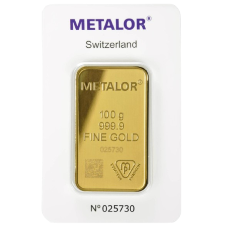 Image of 100 Gram Metalor Gold Minted Bar