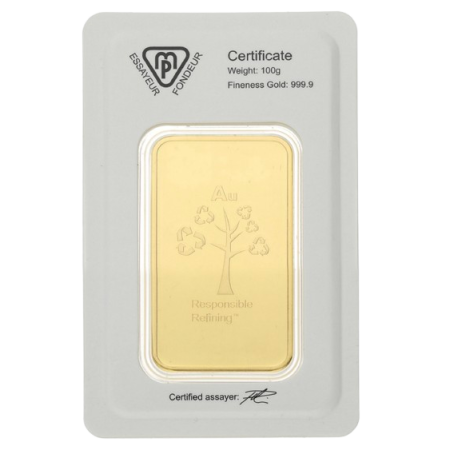 Image of 100 Gram Metalor Gold Minted Bar