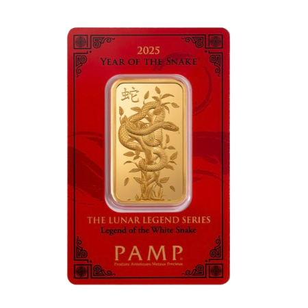 1 Oz PAMP Suisse Lunar Year of the Snake Gold Minted Bar (In Assay CertiCard)