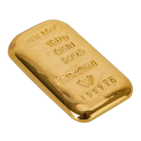 100 Gram Metalor Gold Cast Bar | PRE-ORDER Image of 100 Gram Metalor Gold Cast Bar | PRE-ORDER