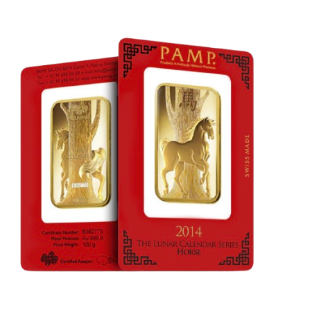 Image of 100 Gram PAMP Suisse Lunar Horse Gold Bar 2014