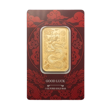 Image of 1 oz PAMP Suisse Good Luck Yellow Dragon Gold Bar