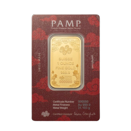 Image of 1 oz PAMP Suisse Good Luck Yellow Dragon Gold Bar