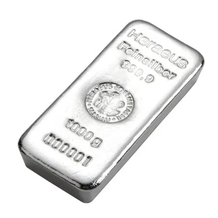 1 Kilo Heraeus Cast Silver Bar 999.9% (Germany production)