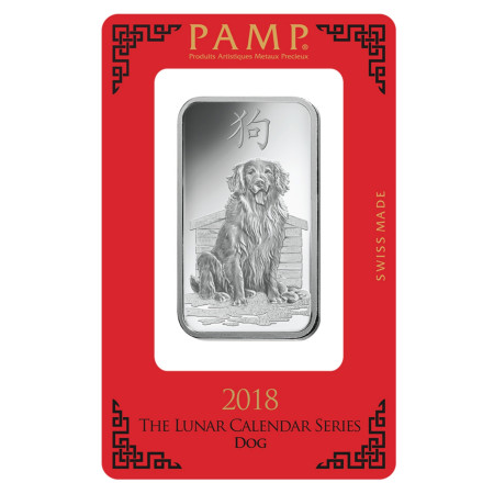 Image of 1 oz Silver PAMP Suisse Lunar Dog Bar ( With Assay Card)