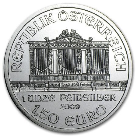 1 Oz Austrian Philharmonic .999% Fine Silver Coin 2009 Image of 1 Oz Austrian Philharmonic .999% Fine Silver Coin 2009
