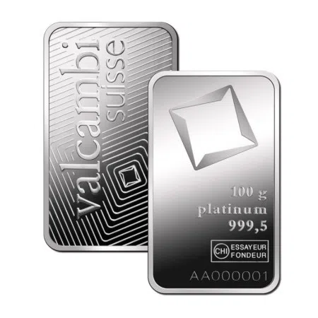 100 gram Platinum Valcambi Bar