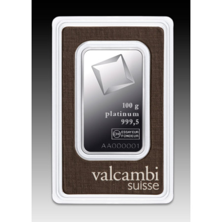 100 gram Platinum Valcambi Bar Image of 100 gram Platinum Valcambi Bar