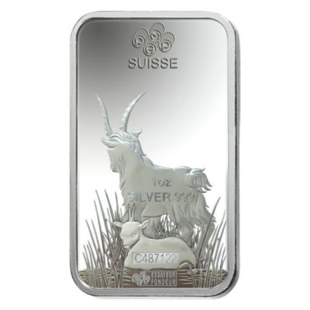 1 oz Silver PAMP Suisse Lunar Goat Bar ( With Assay Card) Image of 1 oz Silver PAMP Suisse Lunar Goat Bar ( With Assay Card)