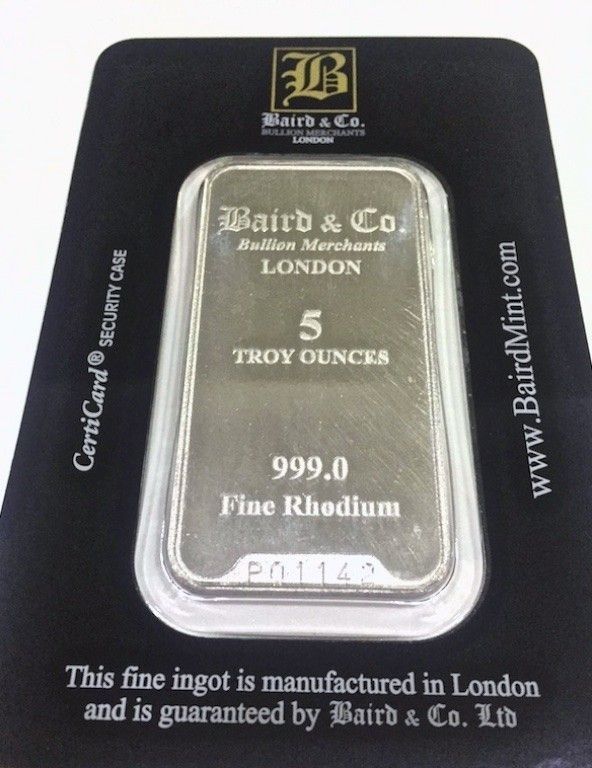 5 Oz Rhodium Minted Bar, 999% Purity