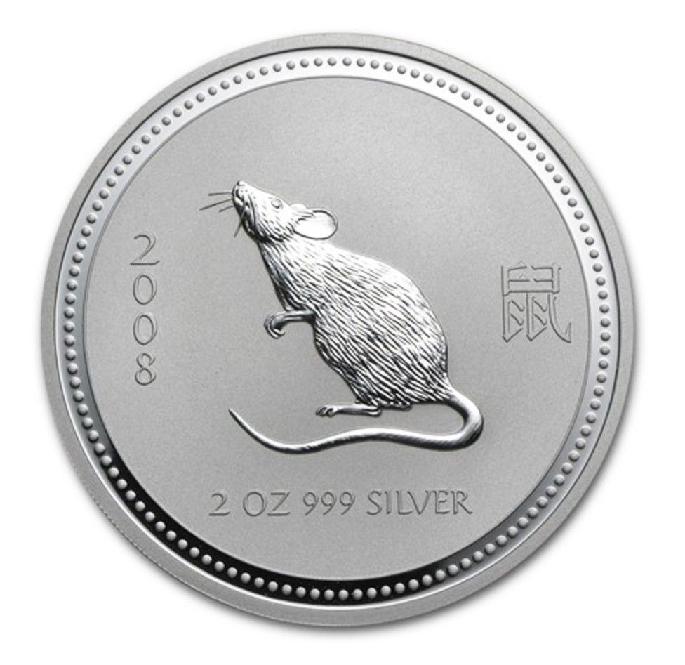 5 Australia $1 Dollar 2008 Lunar Series II Mouse Rat 1 oz .999 Silver Coin 